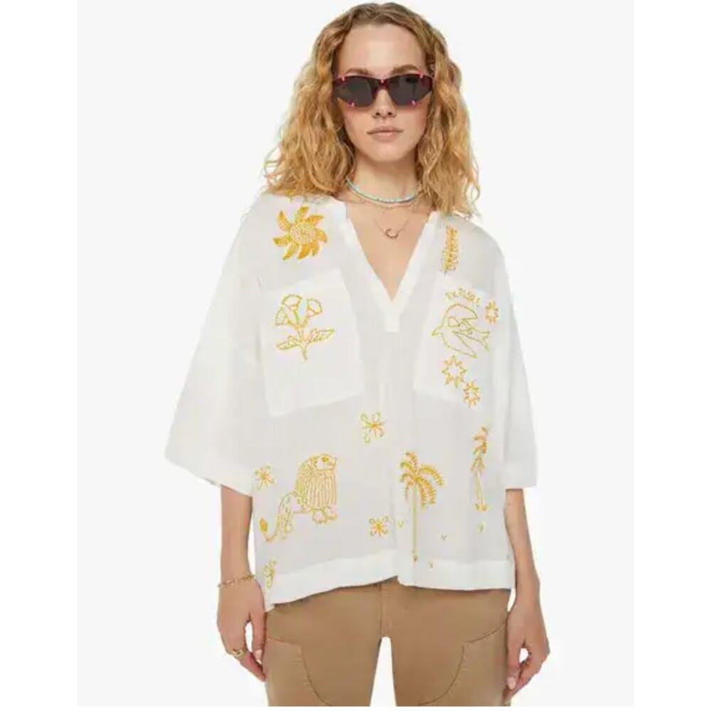 Mother The Down The Middle Popover Lion’s Den Blouse Relaxed Boho Boxy XS